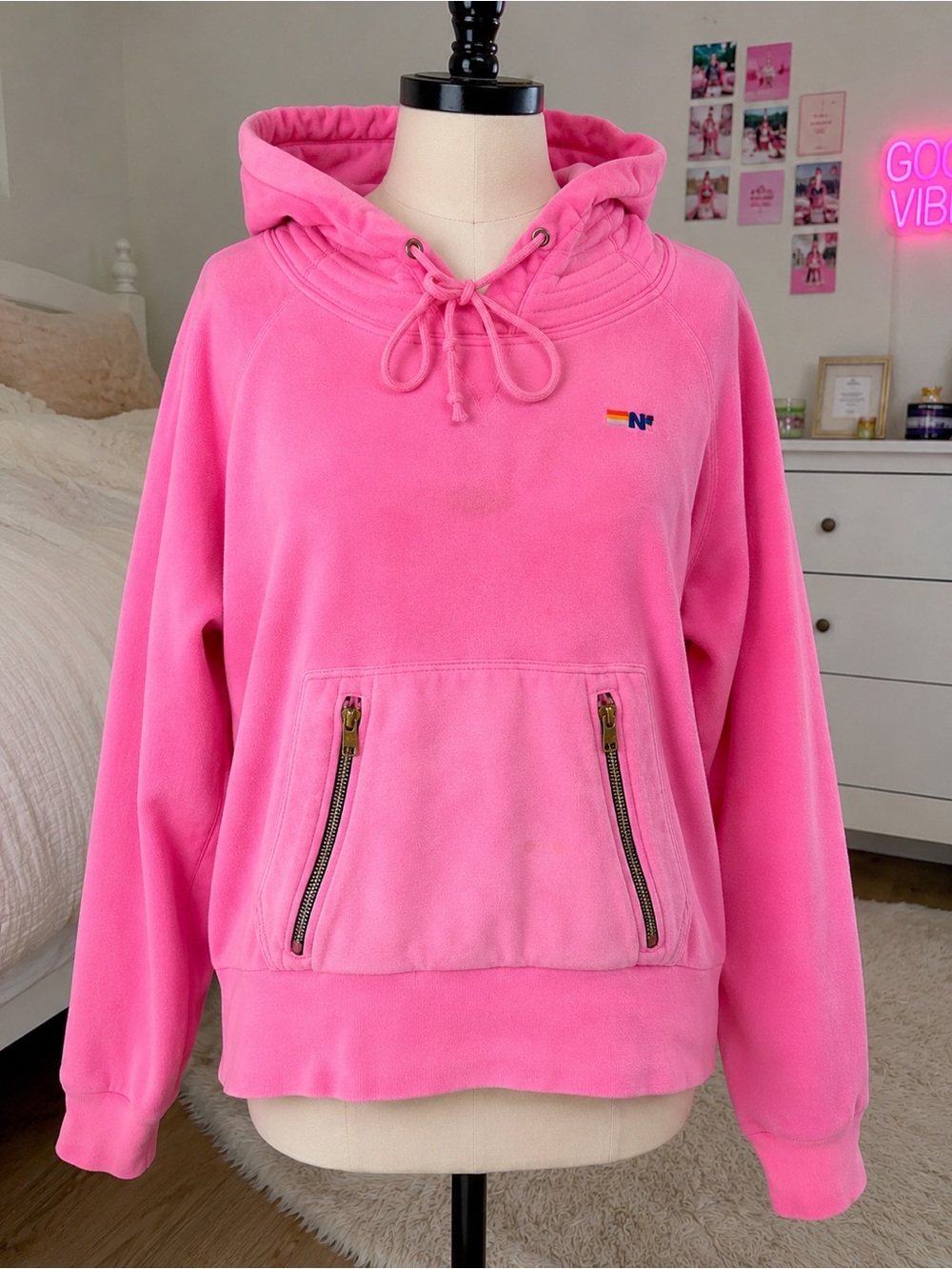 Aviator Nation Ninja Pullover Hoodie Neon Pink SZ XS Barbiecore